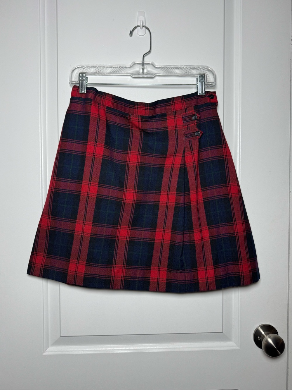 Lands’ End Girls 16 Red Navy Plaid School Uniform Kilt Skirt